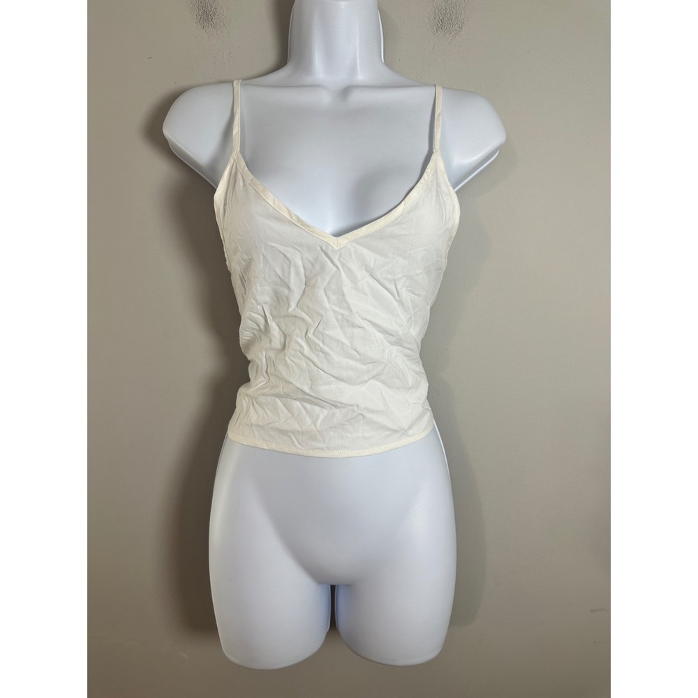 Maje Cream Cotton V-Neck Cropped Cami Tank Top Adjustable Straps Size XS (1)